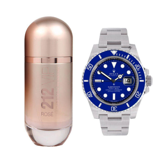 PERFUME 212 VIPROSE+RELOJ ROLEX PLATA AZUL